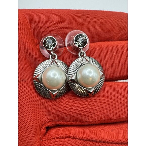 Stunning Givenchy Faux Pearl And Crystals  Silver Tone Bracelet And Earrings Set - Picture 14 of 15